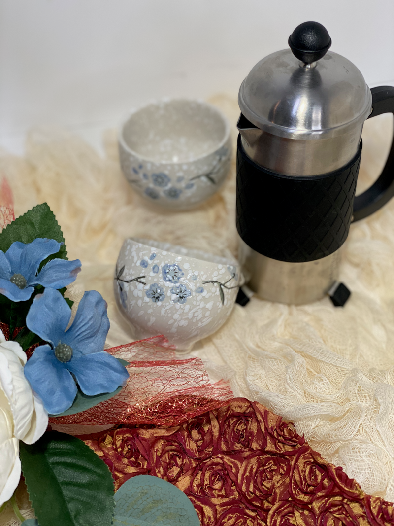 Tea Gift Basket with two cups, tea press, 2oz loose-leaf teas, gift wrapped OptimumZeal.com