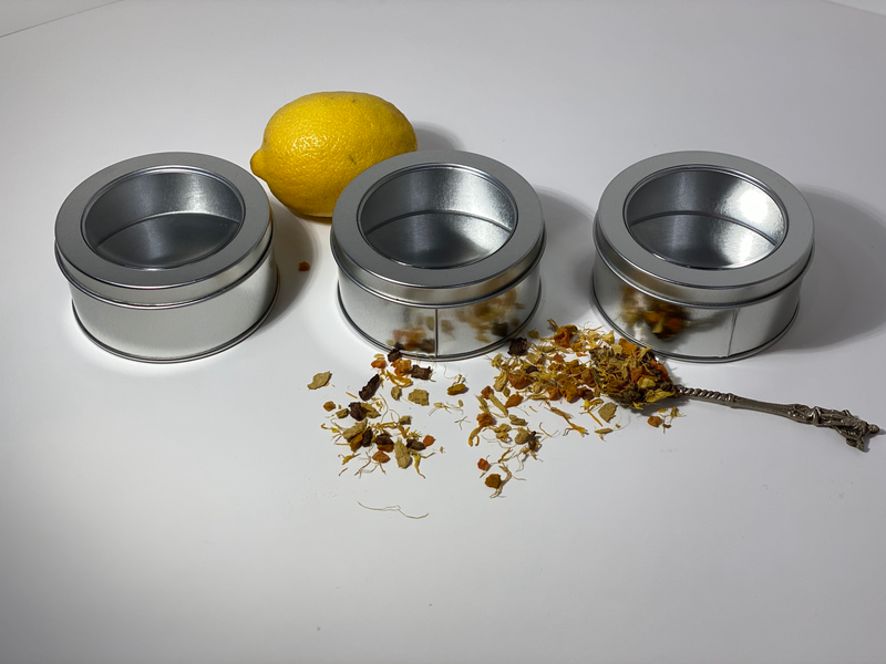 SOLEIL Round Tin Tea Caddy 40g (1.4oz) silver with window lid OptimumZeal.com