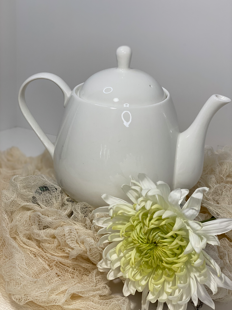 White Porcelain Round 4 cup Teapot OptimumZeal.com