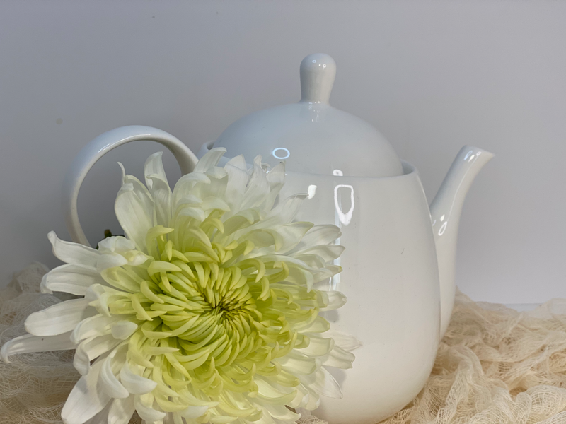 White Porcelain Round 4 cup Teapot OptimumZeal.com