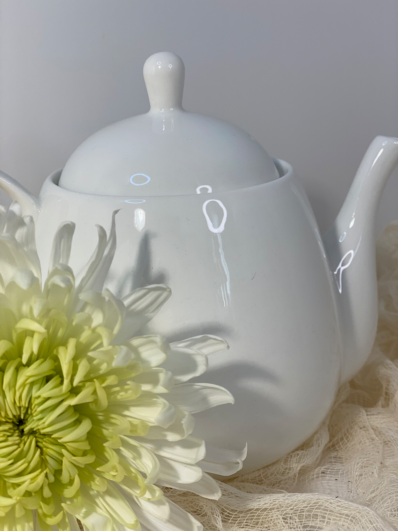 White Porcelain Round 4 cup Teapot OptimumZeal.com